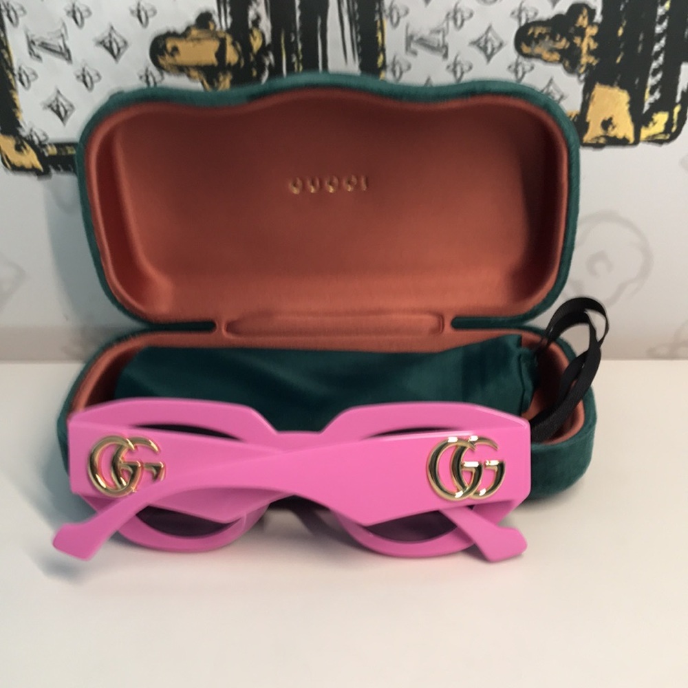 New Authentic ✨ Authentic Gucci GG1421S 004 Sunglasses – Pink Geometric Cat-Eye - Picture 11 of 14